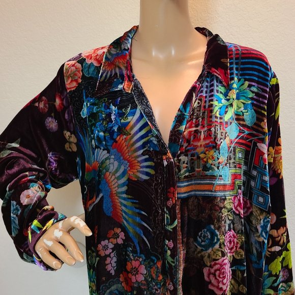 JOHNNY WAS SILK VELVET DREAM FLORAL PRINT EASY TUNIC SHIRT TOP 1X - Picture 3 of 7
